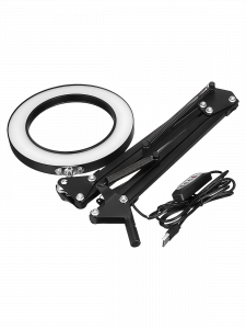 Лампа настольная с лупой и подсветкой для работы 10х Орбита OT-INL89 Черная